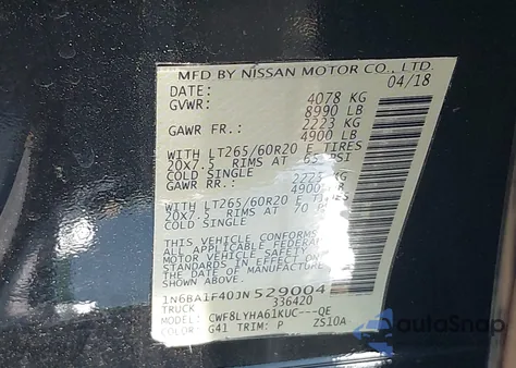 2018 Nissan Titan Xd Platinum Reserve Diesel from USA, damaged, VIN 1N6BA1F40JN529004